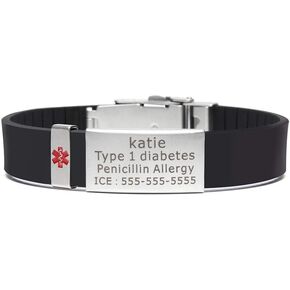 BAIYI HOPE Medical Alert ID Bracelets Silicone Clasp Identification Emergency Bracelet for Women and Men Free Engraving Stainless Steel Tag in Kuwait