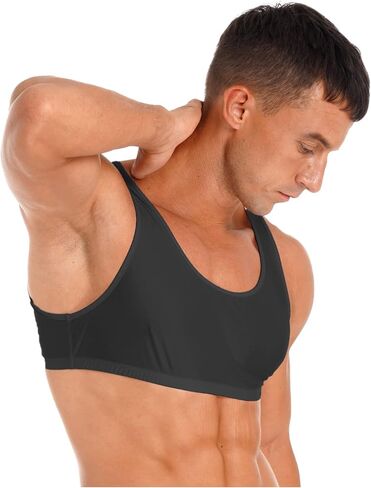 YiZYiF Men's Sleeveless Y Back Muscle Half Tank Top Vest Tee T-Shirts Crop Tops in Saudi Arabia