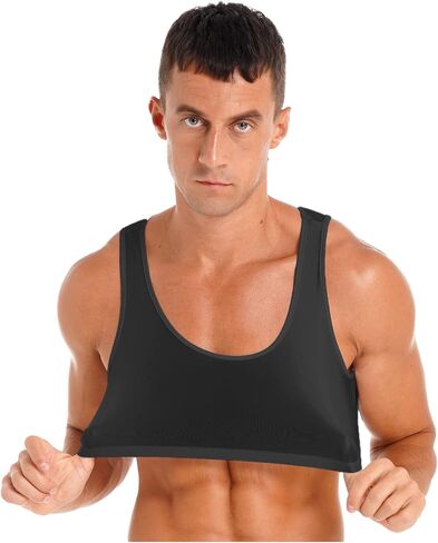 YiZYiF Men's Sleeveless Y Back Muscle Half Tank Top Vest Tee T-Shirts Crop Tops in Saudi Arabia