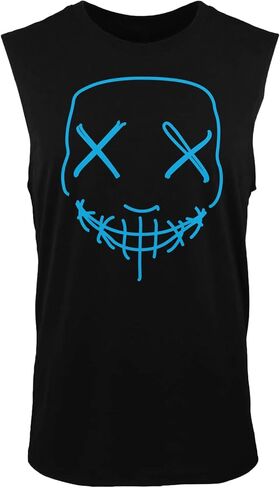 Neon Horror Mask - Purge Outfit Halloween Men's Sleeveless Shirt in Saudi Arabia