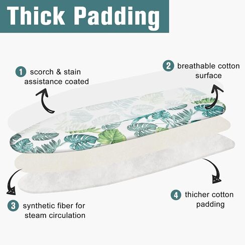 Ironing Board Cover and Pad Fits 15" x54" Standard Boards, Resist Scorching and Staining, 4 Layers Thick Padding Iron Board Cover with Elastic Edge and 2 Fastener Straps in Saudi Arabia