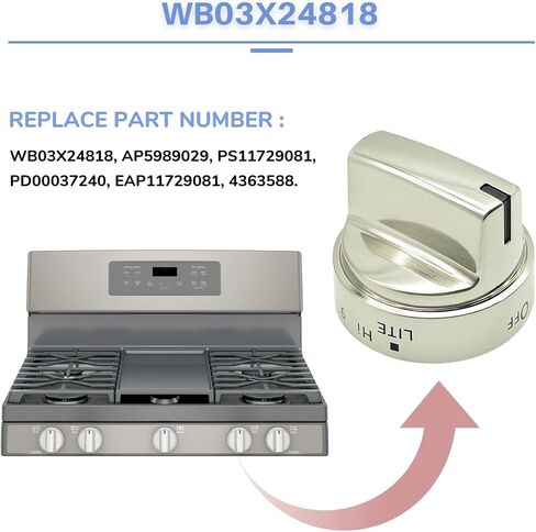 مقبض موقد غاز بديل WB03X24818 لجي اي، مقبض مينا بلاستيكي ملون من الستانلس ستيل لسطح موقد غاز جي اي بديل EAP11729081 PD00037240 PS11729081 AP5989029 4363588 in Kuwait