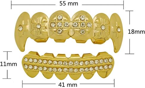 Vampire Fang Cross CZ Top and 2 Rows Bar Bottom Teeth Set Joker Diamond Hip Hop 18K Grillz in Saudi Arabia
