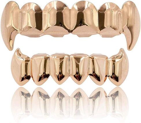 canjoyn 18K Gold Silver Plated Hip Hop Vampire Fangs Top Bottom Teeth Grillz Set for Men and Women in Saudi Arabia