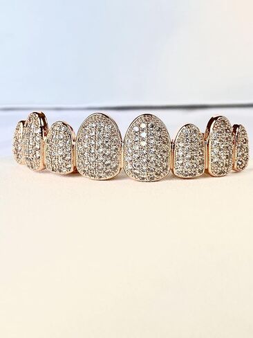 14k Rose Gold Joker Pink Grillz for Mouth Top Bottom Hip Hop Teeth Grills for Teeth Mouth Grillz for Mouth Top Bottom Hip Hop 8 Teeth Prong Set Cz Diamonds Grills for Tooth in Kuwait