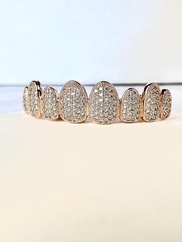 14k Rose Gold Joker Pink Grillz for Mouth Top Bottom Hip Hop Teeth Grills for Teeth Mouth Grillz for Mouth Top Bottom Hip Hop 8 Teeth Prong Set Cz Diamonds Grills for Tooth in Kuwait