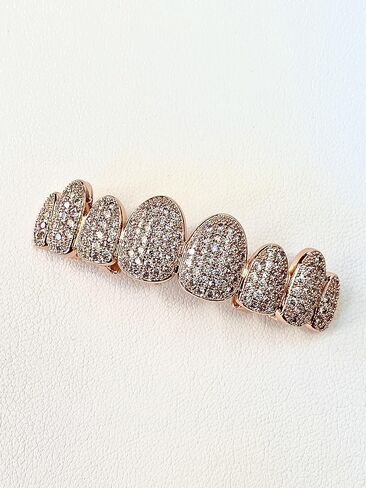 14k Rose Gold Joker Pink Grillz for Mouth Top Bottom Hip Hop Teeth Grills for Teeth Mouth Grillz for Mouth Top Bottom Hip Hop 8 Teeth Prong Set Cz Diamonds Grills for Tooth in Kuwait