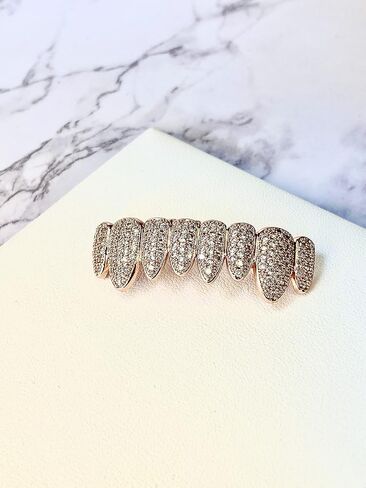 14k Rose Gold Joker Pink Grillz for Mouth Top Bottom Hip Hop Teeth Grills for Teeth Mouth Grillz for Mouth Top Bottom Hip Hop 8 Teeth Prong Set Cz Diamonds Grills for Tooth in Kuwait