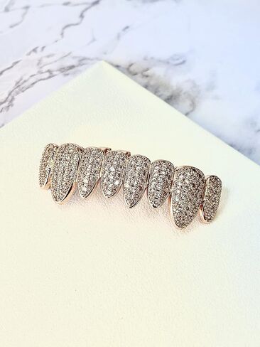 14k Rose Gold Joker Pink Grillz for Mouth Top Bottom Hip Hop Teeth Grills for Teeth Mouth Grillz for Mouth Top Bottom Hip Hop 8 Teeth Prong Set Cz Diamonds Grills for Tooth in Kuwait