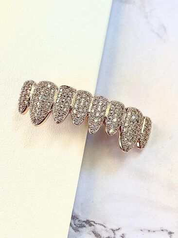 14k Rose Gold Joker Pink Grillz for Mouth Top Bottom Hip Hop Teeth Grills for Teeth Mouth Grillz for Mouth Top Bottom Hip Hop 8 Teeth Prong Set Cz Diamonds Grills for Tooth in Kuwait