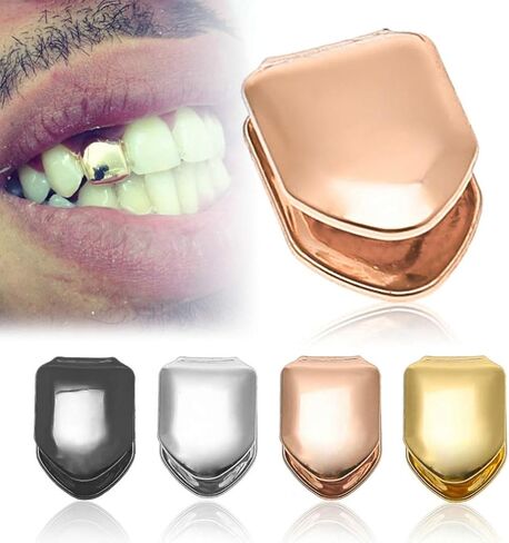 EXCEART 2PCS Single Teeth Grillz Real Single Tooth Grillz Grills Cap for Teeth Men Hip Hop (Silver) in Saudi Arabia