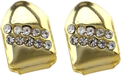 Psivika 2PC Gold Plated Diamond Single Grillz Cap for Your Teeth Grillz Men Women Hip Hop Jewelry Gift in Saudi Arabia
