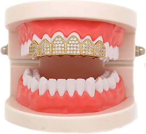 Shop-iGold 18K Gold Plated CZ Cluster Custom Slugs Top Bottom Rainbow Multi Color Grillz Fangs Mouth Teeth Grills Set - Grillz, Teeth Cap, Iced Out Grillz (Top) (Top) in Saudi Arabia