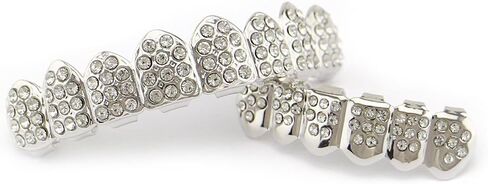 Psivika Gold Teeth Grillz للرجال شوايات لأسنانك والنساء 18 قيراط مطلي مثلج من الماس بوكر القلب تشيكوسلوفاكيا العلوي والسفلي مجموعة الشواية الهيب هوب مغني الراب in Kuwait