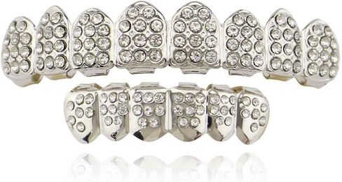 Psivika Gold Teeth Grillz للرجال شوايات لأسنانك والنساء 18 قيراط مطلي مثلج من الماس بوكر القلب تشيكوسلوفاكيا العلوي والسفلي مجموعة الشواية الهيب هوب مغني الراب in Kuwait