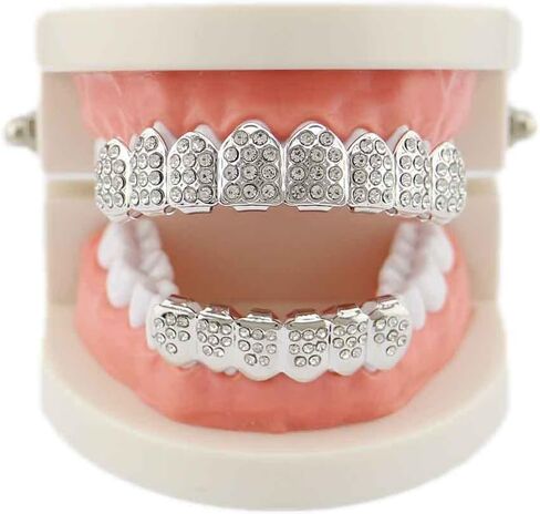 Psivika Gold Teeth Grillz للرجال شوايات لأسنانك والنساء 18 قيراط مطلي مثلج من الماس بوكر القلب تشيكوسلوفاكيا العلوي والسفلي مجموعة الشواية الهيب هوب مغني الراب in Kuwait