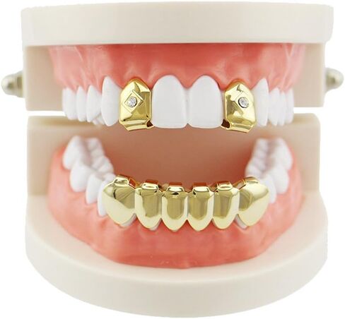 Psivika 2pcs Gold Plated Single Top and Bottom Grills for Your Teeh Grillz Set for Men Hip Hop in Saudi Arabia