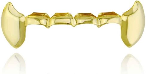 Psivika Gold Plated Shiny Hip Hop Teeth Grillz Caps Iced Out CZ Top and Bottom Vampire Fangs Grillz for Men and Women in Saudi Arabia