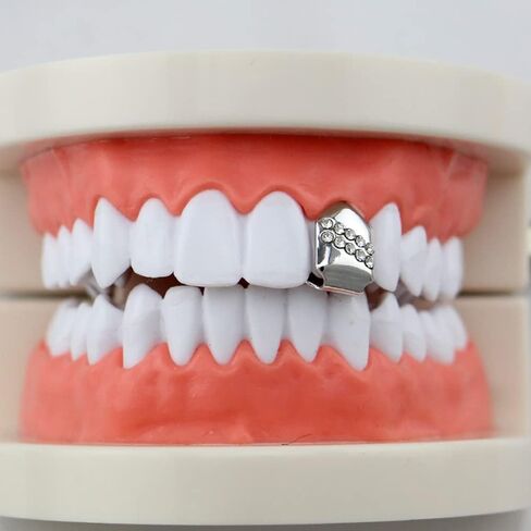 Huliyhus 2 Pcs 18K Gold Plated Single Grillz Cap for Your Teeth Diamond Teeth Grillz Men Women Hip Hop Teeth Grills Party Accessories in Saudi Arabia