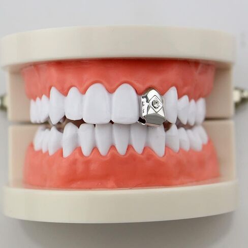 Huliyhus 2 Pcs 18K Gold Plated Single Grillz Cap for Your Teeth Diamond Teeth Grillz Men Women Hip Hop Teeth Grills Party Accessories in Saudi Arabia