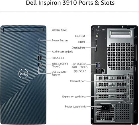 Dell Inspiron 3910 Desktop Computer - 12th Gen Intel Core i7-12700 8-Core up to 4.90 GHz Processor, 64GB RAM, 2TB NVMe SSD + 12TB HDD, Intel UHD Graphics 730, DVD Burner, Windows 11 Pro, Mist Blue in Saudi Arabia