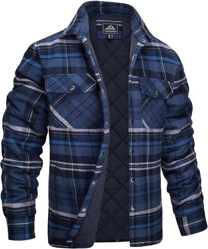 MAGCOMSEN Men's Flannel Shirt Jacket with Quilted Lined Long Sleeve Plaid Coat Button Down Thick Outwear Winter in Saudi Arabia
