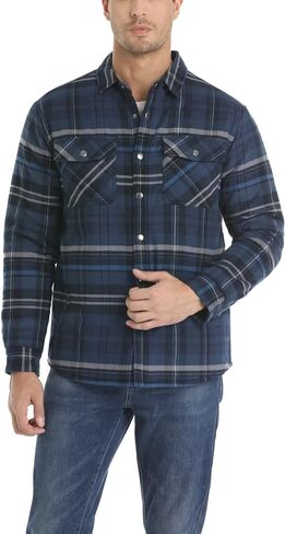 MAGCOMSEN Men's Flannel Shirt Jacket with Quilted Lined Long Sleeve Plaid Coat Button Down Thick Outwear Winter in Saudi Arabia
