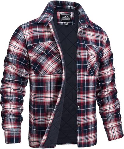 MAGCOMSEN Men's Flannel Shirt Jacket with Quilted Lined Long Sleeve Plaid Coat Button Down Thick Outwear Winter in Saudi Arabia