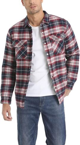 MAGCOMSEN Men's Flannel Shirt Jacket with Quilted Lined Long Sleeve Plaid Coat Button Down Thick Outwear Winter in Saudi Arabia