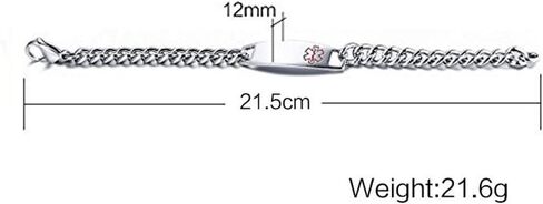DIB Free Engraving Stainless Steel Medical Alert ID Bracelets Women Men Silver, Wrist Link Chain 7.5"/8.5" in Kuwait