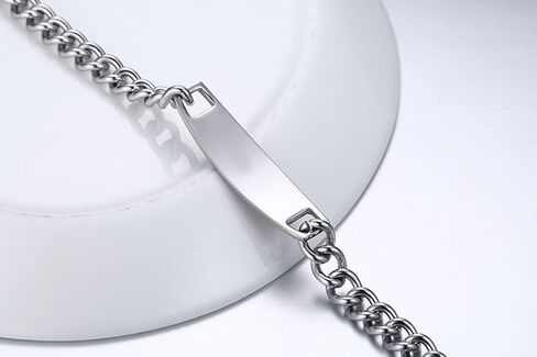 DIB Free Engraving Stainless Steel Medical Alert ID Bracelets Women Men Silver, Wrist Link Chain 7.5"/8.5" in Kuwait