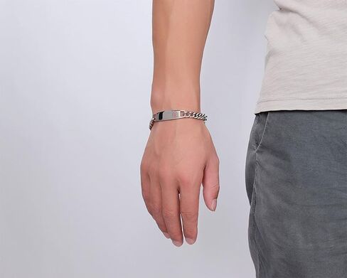 DIB Free Engraving Stainless Steel Medical Alert ID Bracelets Women Men Silver, Wrist Link Chain 7.5"/8.5" in Kuwait