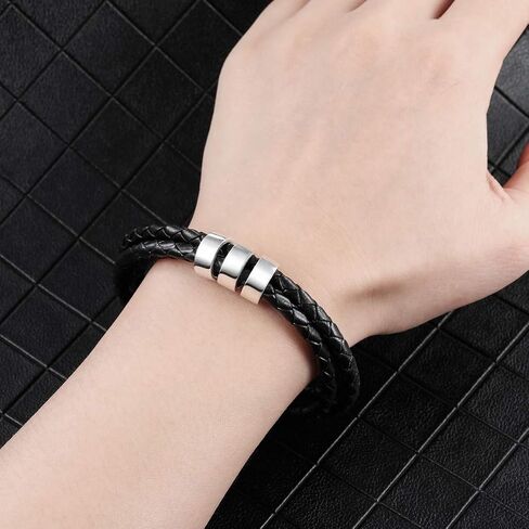 VIBOOS Personalized Bracelets Engraving 2-6 Names Customized Identification ID for Women Men Genuine Leather 925 Sterling Silver Beads Braided Cuff Bridesmaid Gifts Best Friend in Kuwait