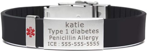 BAIYI HOPE Medical Alert ID Bracelets Silicone Clasp Identification Emergency Bracelet for Women and Men Free Engraving Stainless Steel Tag in Kuwait