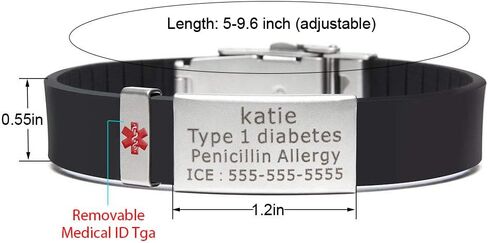 BAIYI HOPE Medical Alert ID Bracelets Silicone Clasp Identification Emergency Bracelet for Women and Men Free Engraving Stainless Steel Tag in Kuwait