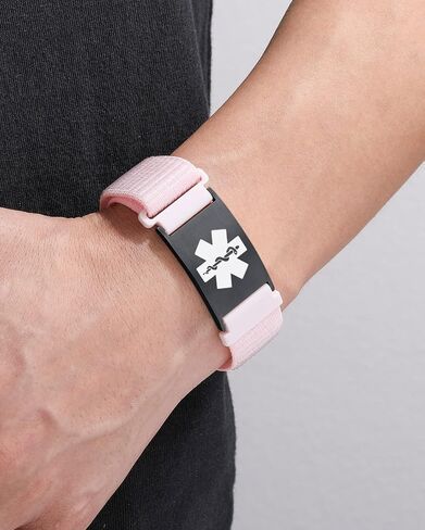 MAXZOOL Personalized Medical Alert ID Bracelets for Women Men - Custom Sport Medical Bracelets with Free Engraving - Hook and Loop Nylon Wristband Emergency Bracelet Adjustable (5.5-8.0 Inches) in Kuwait