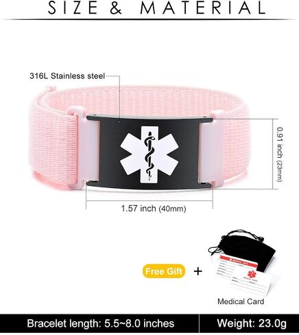 MAXZOOL Personalized Medical Alert ID Bracelets for Women Men - Custom Sport Medical Bracelets with Free Engraving - Hook and Loop Nylon Wristband Emergency Bracelet Adjustable (5.5-8.0 Inches) in Kuwait