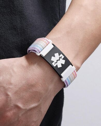 MAXZOOL Personalized Medical Alert ID Bracelets for Women Men - Custom Sport Medical Bracelets with Free Engraving - Hook and Loop Nylon Wristband Emergency Bracelet Adjustable (5.5-8.0 Inches) in Kuwait