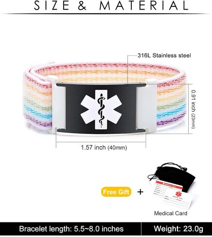 MAXZOOL Personalized Medical Alert ID Bracelets for Women Men - Custom Sport Medical Bracelets with Free Engraving - Hook and Loop Nylon Wristband Emergency Bracelet Adjustable (5.5-8.0 Inches) in Kuwait