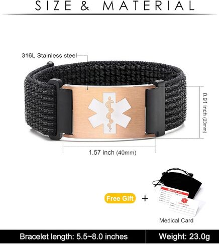 MAXZOOL Personalized Medical Alert ID Bracelets for Women Men - Custom Sport Medical Bracelets with Free Engraving - Hook and Loop Nylon Wristband Emergency Bracelet Adjustable (5.5-8.0 Inches) in Kuwait
