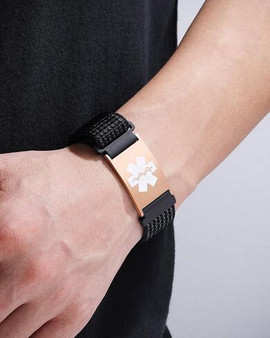 MAXZOOL Personalized Medical Alert ID Bracelets for Women Men - Custom Sport Medical Bracelets with Free Engraving - Hook and Loop Nylon Wristband Emergency Bracelet Adjustable (5.5-8.0 Inches) in Kuwait