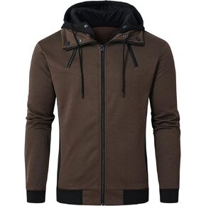 YuKaiChen Men's Hooded Jacket Slim Fit Double Zipper Turtleneck Fleece Hoodie Outerwear