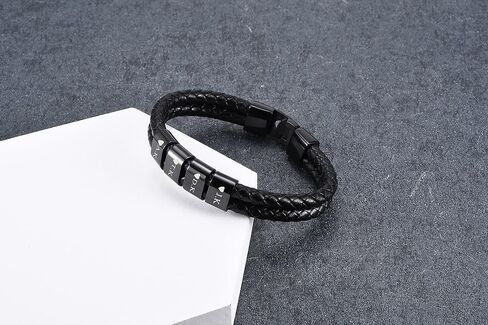 Jovivi Personalized Mens Black Braid Leather Bracelet with Custom 2-4 Names Engraved Name Beads Genuine Leather Bracelet Customized ID Bracelet for Women Men Birthday Mother's Day Father's Day in Kuwait