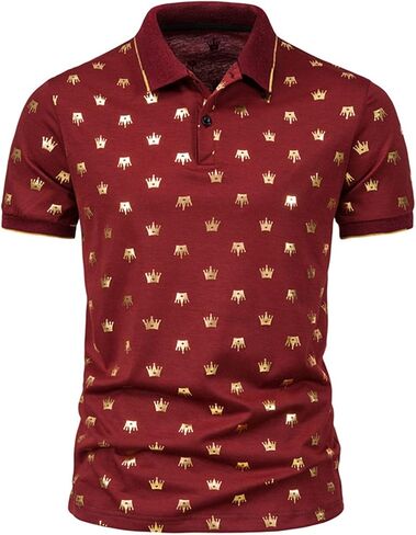 Maryia Men's Golf Polo Shirts Summer Fashion Star Chain Bronzing Print Short Sleeve Lapel Soft Quick Dry Regular Fit in Kuwait