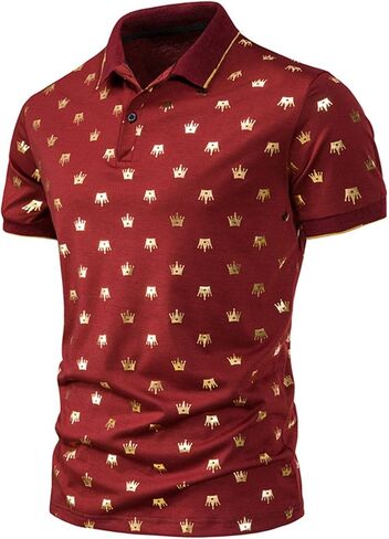 Maryia Men's Golf Polo Shirts Summer Fashion Star Chain Bronzing Print Short Sleeve Lapel Soft Quick Dry Regular Fit in Kuwait