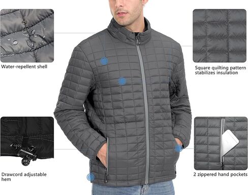 Little Donkey Andy Men's Insulated Hiking Jacket, Lightweight Puffer Warm Jacket with Synthetic Insulation Grey M in Saudi Arabia