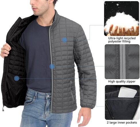 Little Donkey Andy Men's Insulated Hiking Jacket, Lightweight Puffer Warm Jacket with Synthetic Insulation Grey M in Saudi Arabia