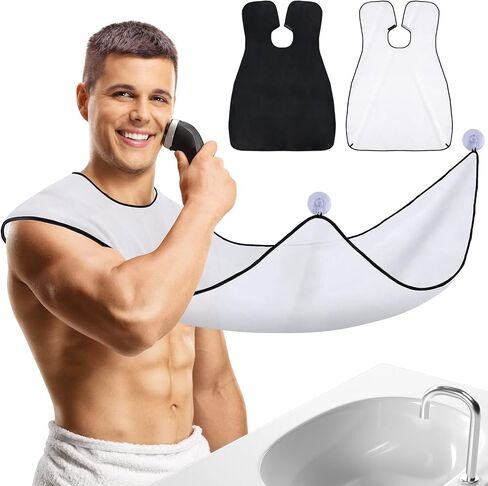 PAGOW 2pcs Beard Hair Apron, Waterproof Beard Clippings Bib, Non-Stick Beard Cape Hair Catcher for Men Shaving, Trimming ( Size: 43.5 x 29.5 Inch, Black, White ) 2 Suction Cup in Saudi Arabia