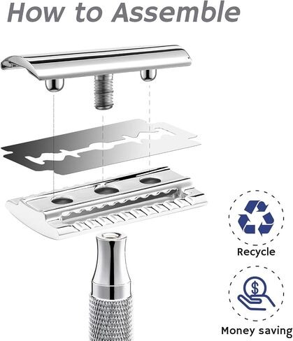 Double Edge Razor Shave Kit for Men with Heavy Duty Short Handle Safety Razor Shaving Brush Razor Holder Stand Safety Shaving Razors Barbershop Quality Close Smooth Shave with 30 Blades in Saudi Arabia