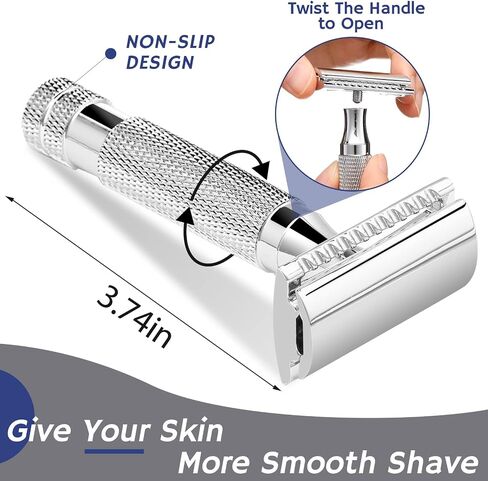 Double Edge Razor Shave Kit for Men with Heavy Duty Short Handle Safety Razor Shaving Brush Razor Holder Stand Safety Shaving Razors Barbershop Quality Close Smooth Shave with 30 Blades in Saudi Arabia
